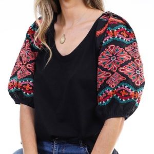 Embroidered Puff Sleeve Top